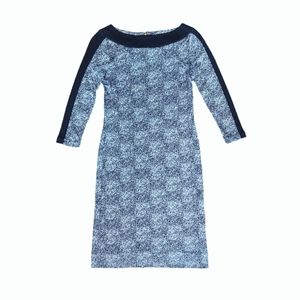 Tory Burch Dress XS Dot Print Navy White 3/4 Sleeve Stretch Dress
